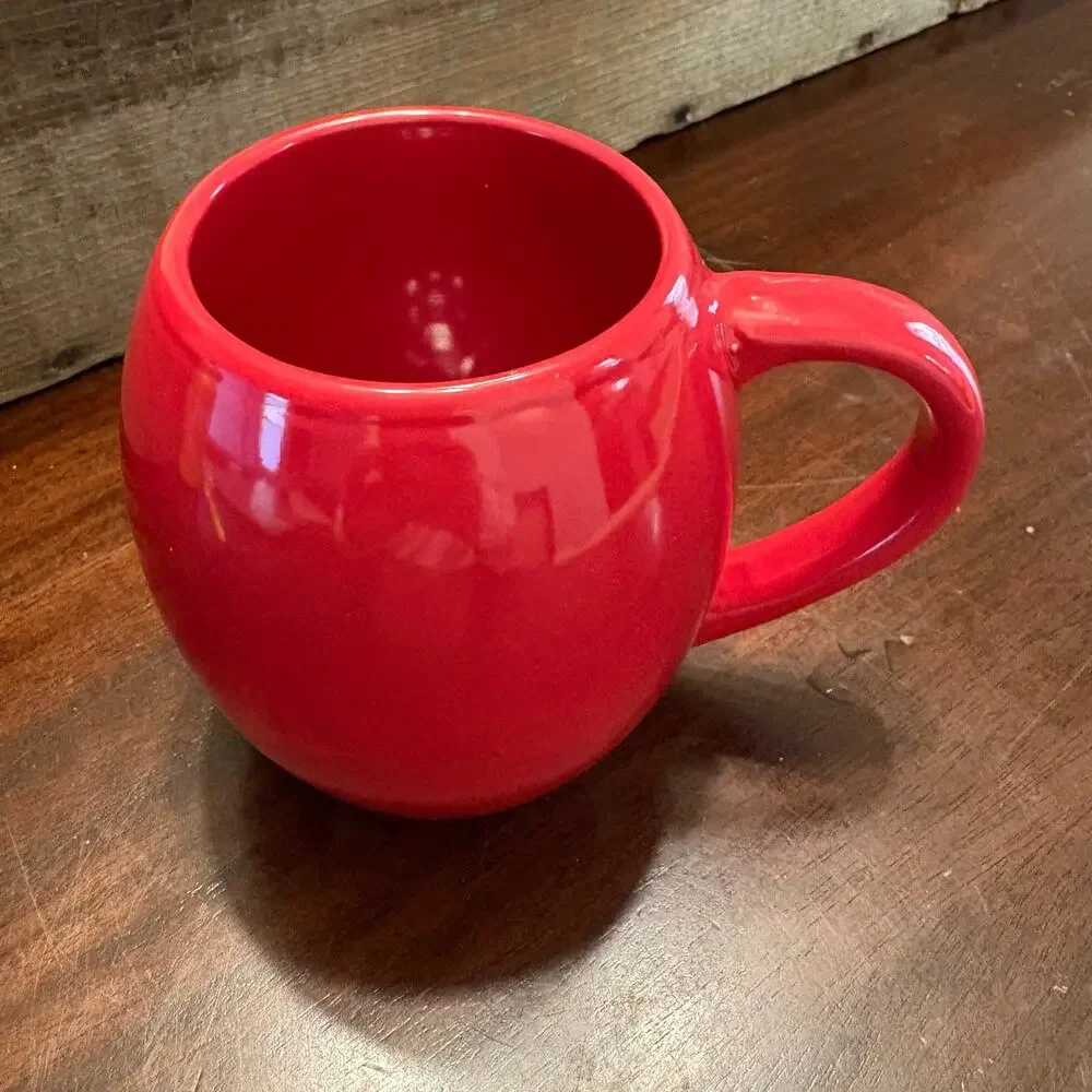 Glossy Red Ceramic Round Sphere Ball Coffee Mug Tea Cup 16oz Barrel Shape